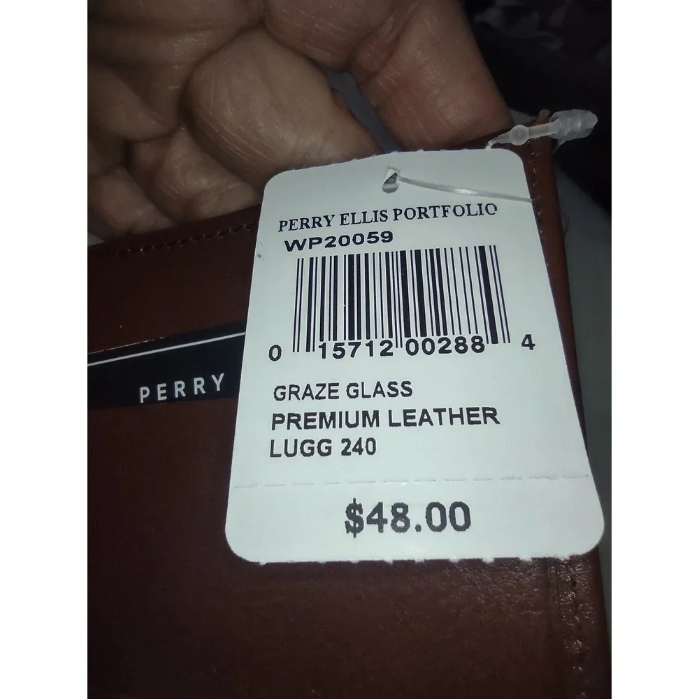 Perry Ellis Portfolio Men's‎ Brown Leather Bifold Wallet Removable ID Case